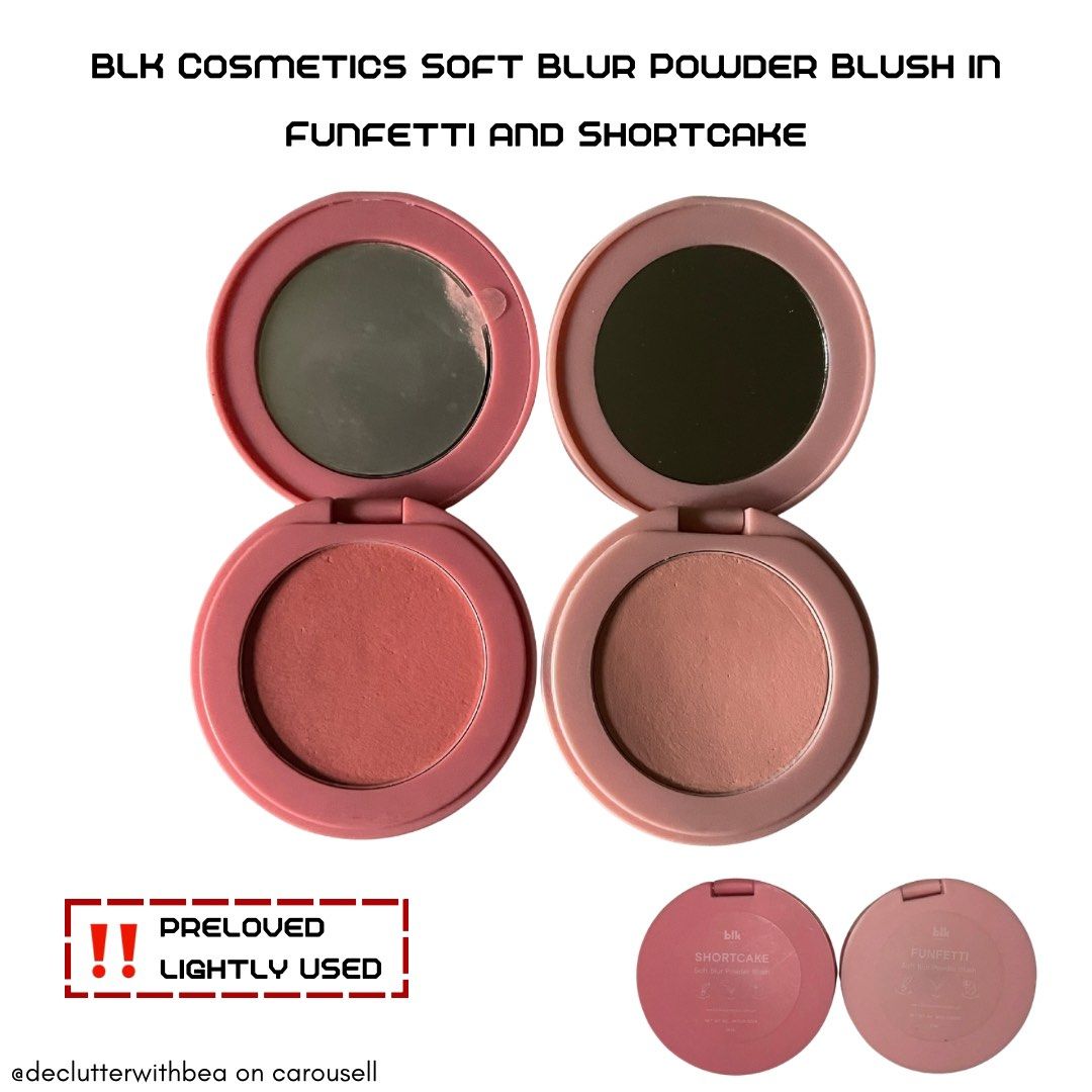 BLK Cosmetics Soft Blur Powder Blush (Category: Makeup) located in Manila. Submitted by declutterwithbea (Listing ID 1408414936, Image 1). Description: BLK Cosmetics Soft Blur Powder Blush in Funfetti and Shortcake 160 each 300 if both 💵 gcash 📍 paco, manila 📦 lalamove or j&t feel free to message me 💌.