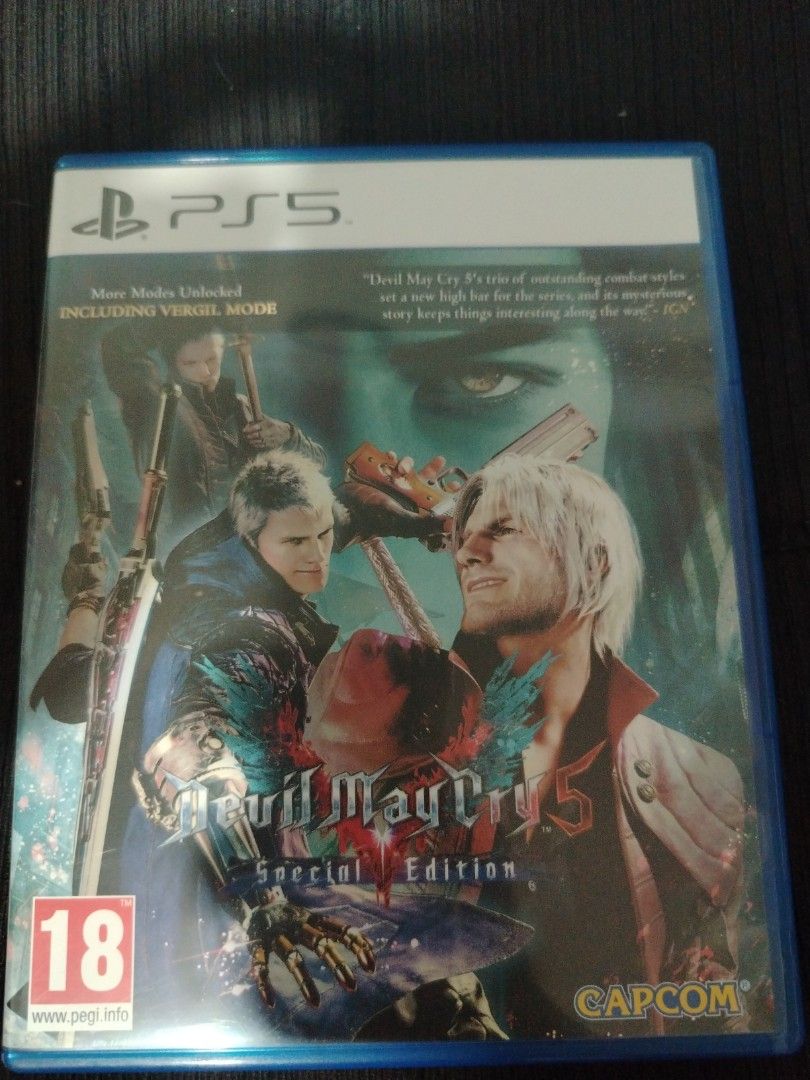 Devil May Cry 5 Special Edition - PS5 (Category: PlayStation) located in Manila. Submitted by mengyak (Listing ID 1408432192, Image 1). Description: Devil May Cry 5 Special Edition for PlayStation 5. Includes Vergil Mode, Deluxe Content, Turbo Mode, and Legendary Dark Knight Mode. Features S-S-Stylish Next Gen Experience with ray tracing, reduced load times, and 3D audio. Intense non-stop action. Published by Capcom..