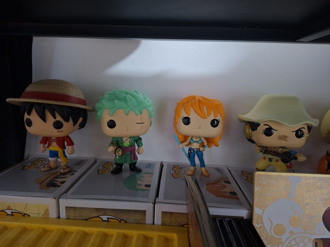 Funko pop one piece (Category: Designer & Blind Box Toys) located in San Juan City. Submitted by sheeed (Listing ID 1408348256, Image 1). Description: RUSH SALE!!!! - Negotiable luffy zoro nami sanji ussop chopper robin jinbe franky (sold as set).