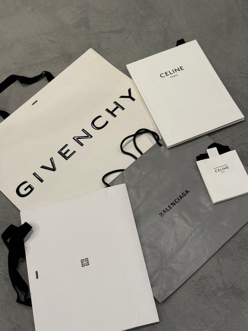 Givenchy, Celine, Balenciaga Paper Bags (Category: Luxury Bags & Wallets) located in Manila. Submitted by hotdealsph (Listing ID 1408395103, Image 1). Description: Assorted paper bags .
