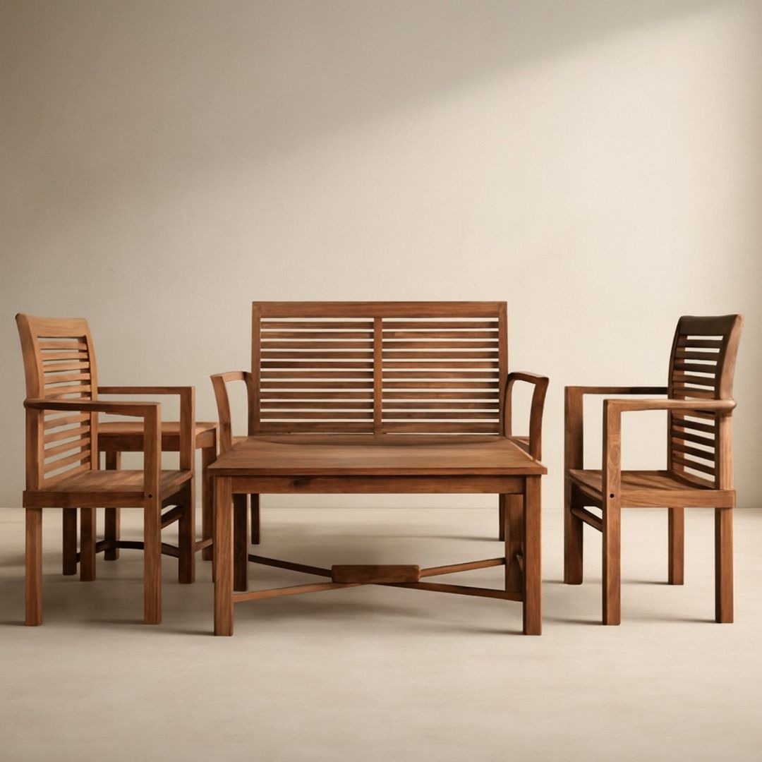 Handcrafted Solid Teak Wood ECO Stacking Sofa Set Furniture (Category: Sofas) located in Quezon City. Submitted by irishbuce601386 (Listing ID 1408404366, Image 1). Description: ITEM: Handcrafted Solid Teak Wood ECO Stacking Sofa Set Furniture SERIES: Ecowood Teak (Outdoor Series) MAIN MATERIAL: Teak Wood (Tectona Grandis) FINISHING: Au Naturel (no Finishing) APPROXIMATE DIMENSIONS: (size may slightly vary due to its handcrafted nature) 2 Seater 