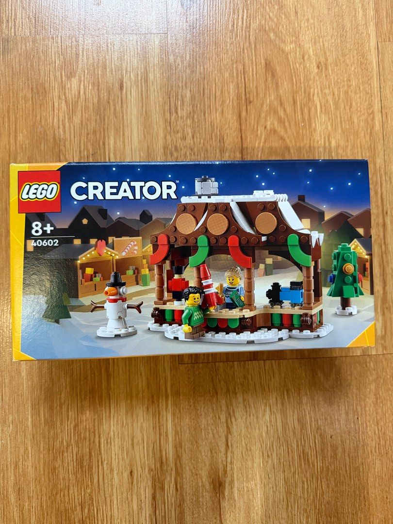 Lego 40602 Creator Winter Market Stall (Category: Lego & Building Sets) located in Quezon City. Submitted by rubicscube (Listing ID 1408410503, Image 1). Description: BNIB. Sealed. Box condition as in photos. MOP: GCash, BPI Buyer to arrange and shoulder pick up from Commonwealth QC - Lego Creator Winter Market Stall set - Features a gingerbread-style stall - Includes minifigures and festive accessories - Designed for ages 8+ - Box shows snowman,