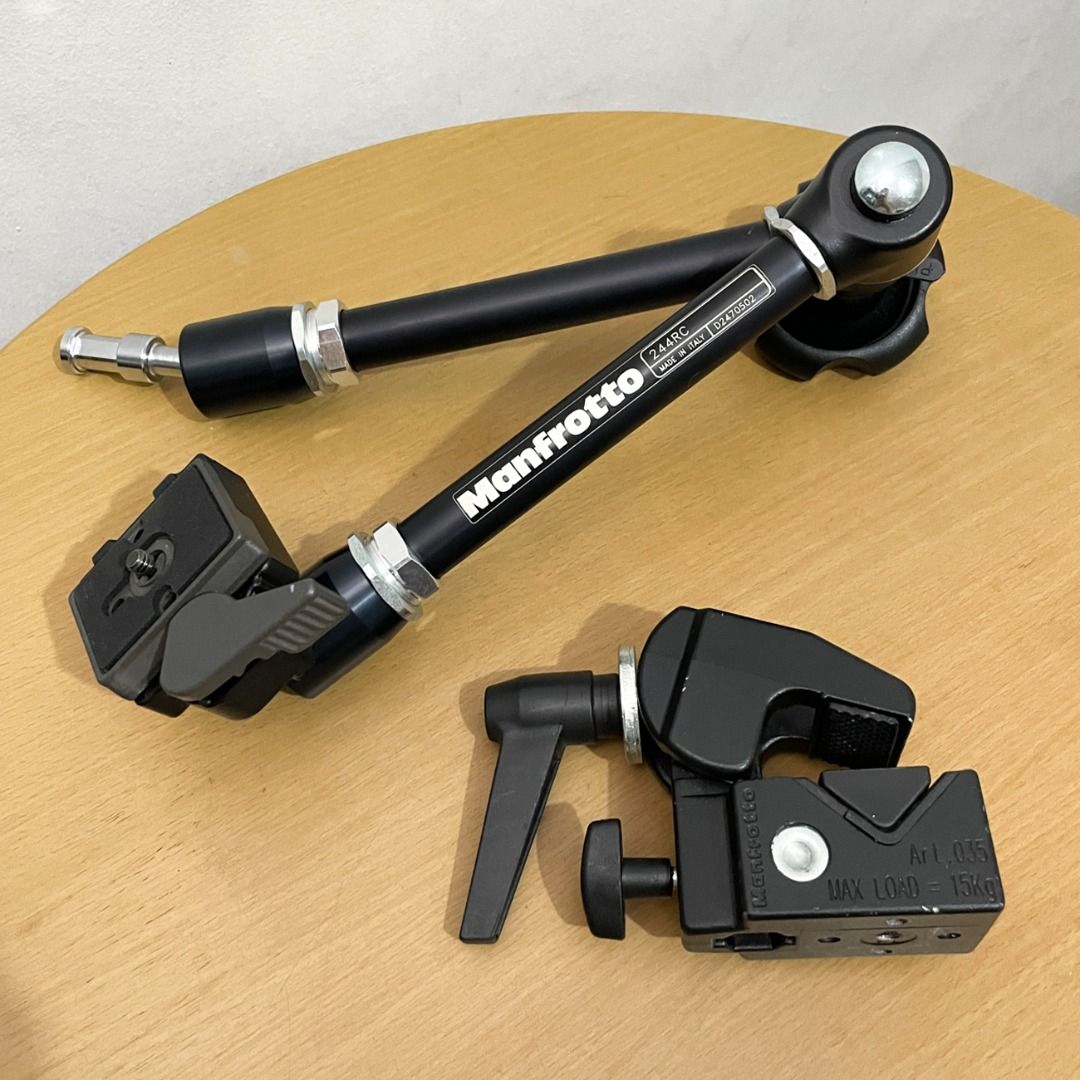 Manfrotto 244RC Photo Variable Friction Magic Arm + 035 Super Clamp (Category: Tripods & Monopods) located in Dasmarinas. Submitted by iamjpbm (Listing ID 1408460628, Image 2). Description: For sale: Manfrotto 244RC Friction Magic Arm + 035 Super Clamp (Made in Italy) (Ideal for photo, video, vlogging, streaming, podcasts, production, etc.) Minor issue: - visible signs of usage - cracked rubber pad on clamp but doesn't affect its function I have 