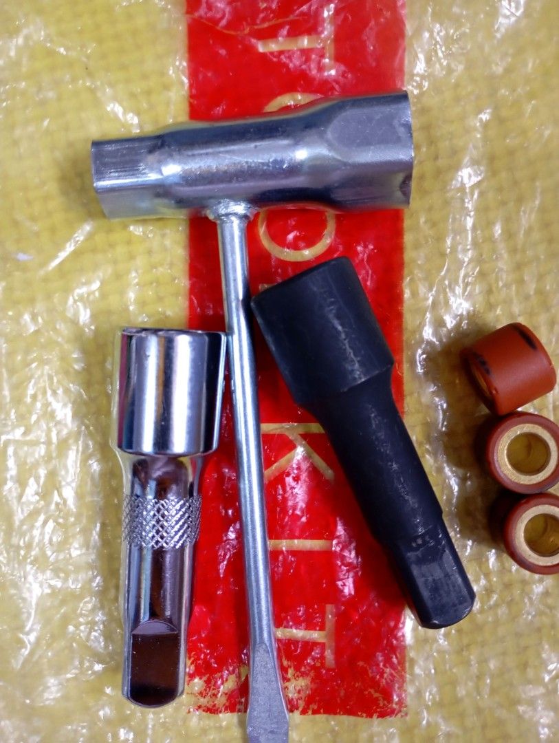 Motorcycle Bike Scooter Tool Kit TAKE ALL (Category: Tires & Rims) located in Quezon City. Submitted by ana-chan (Listing ID 1408342611, Image 2). Description: Motorcycle tool kit for DIY maintenance. Includes sockets, wrench, screwdriver, roller weights, bearings, and bolts etc.. Ready to use! Located in Sauyo, QC. Can do same day delivery or any of your preferred couriers. Available as long as posted!.