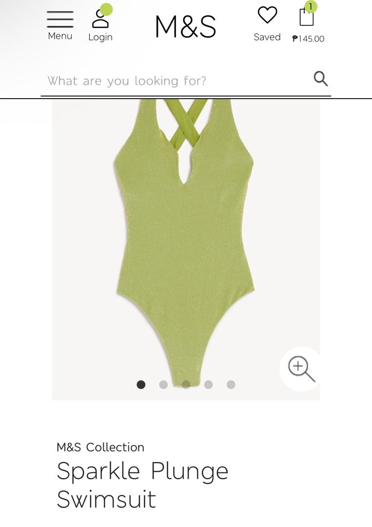 M&S Sparkle Plunge Swimsuit (Category: Bikinis & Swimsuits) located in Quezon City. Submitted by andreaeliz (Listing ID 1408345538, Image 1). Description: - M&S swimsuit - Stylish plunge neckline - Unique cross-back design - Vibrant green color with subtle sparkle - UPF 50+ sun protection - Non-wired for comfort - Perfect for your beach trip - Original price P2950.