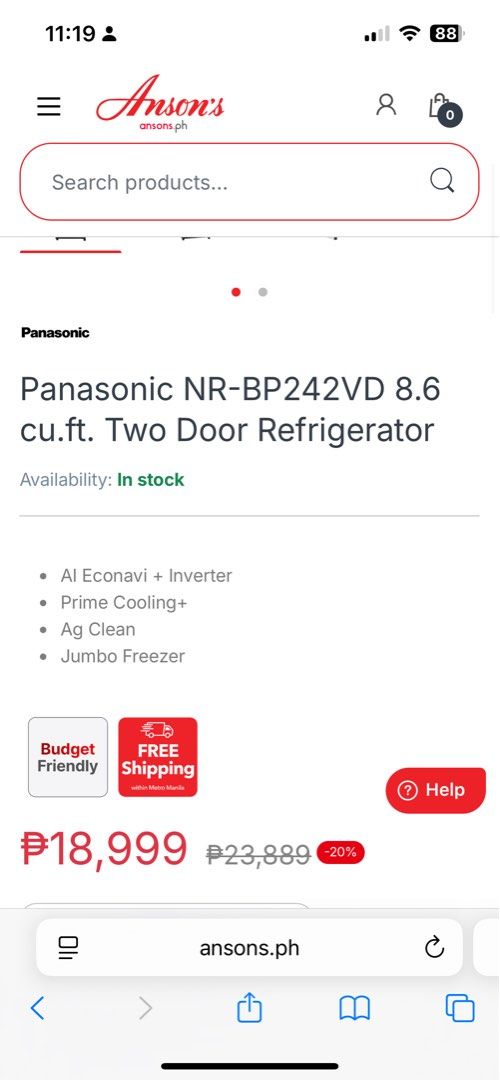 Panasonic, Two Door Refrigerator (Category: Refrigerators and Freezers) located in Quezon City. Submitted by calming_elote (Listing ID 1408330931, Image 1). Description: RUSH SALE!! 8.6 cu ft AI Econavi + Inverter Prime Cooling+ Ag Clean Jumbo Freezer Bought last June 2025 RFS: Moving out Free Delivery to Pasay/ Makati.