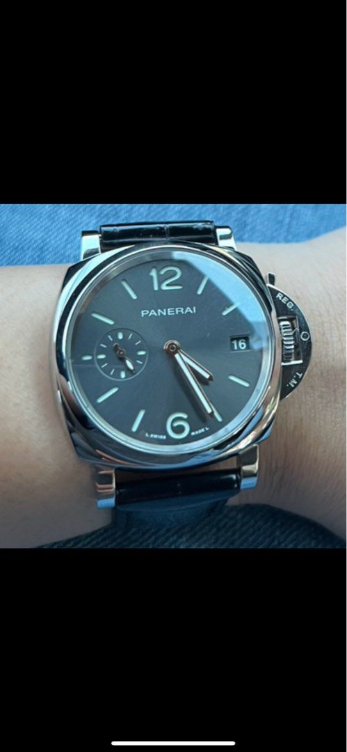 Panerai Watch (Category: Luxury Watches) located in Manila. Submitted by rhaze01 (Listing ID 1408326678, Image 1). Description: - Panerai watch - Dark grey dial - Date display at 3 o'clock - Small seconds subdial - Stainless steel case - Black leather strap - Luminous hands and markers - Crown protector Complete w/box Price 390,000 neg.