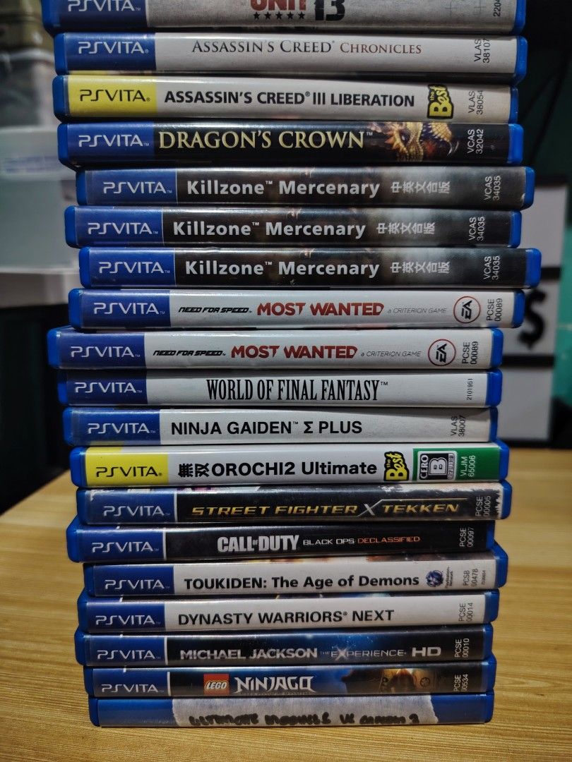 PS Vita Games Bundle (Category: PlayStation) located in Manila. Submitted by lemsgadgetszone (Listing ID 1408431524, Image 2). Description: Collection of PS Vita games. Titles include Assassin's Creed III Liberation, Dragon's Crown, Killzone Mercenary, Need for Speed Most Wanted, Ninja Gaiden Sigma Plus, Street Fighter X Tekken, Call of Duty Black Ops Declassified, and more. Includes a variety of genres for different gaming experiences..