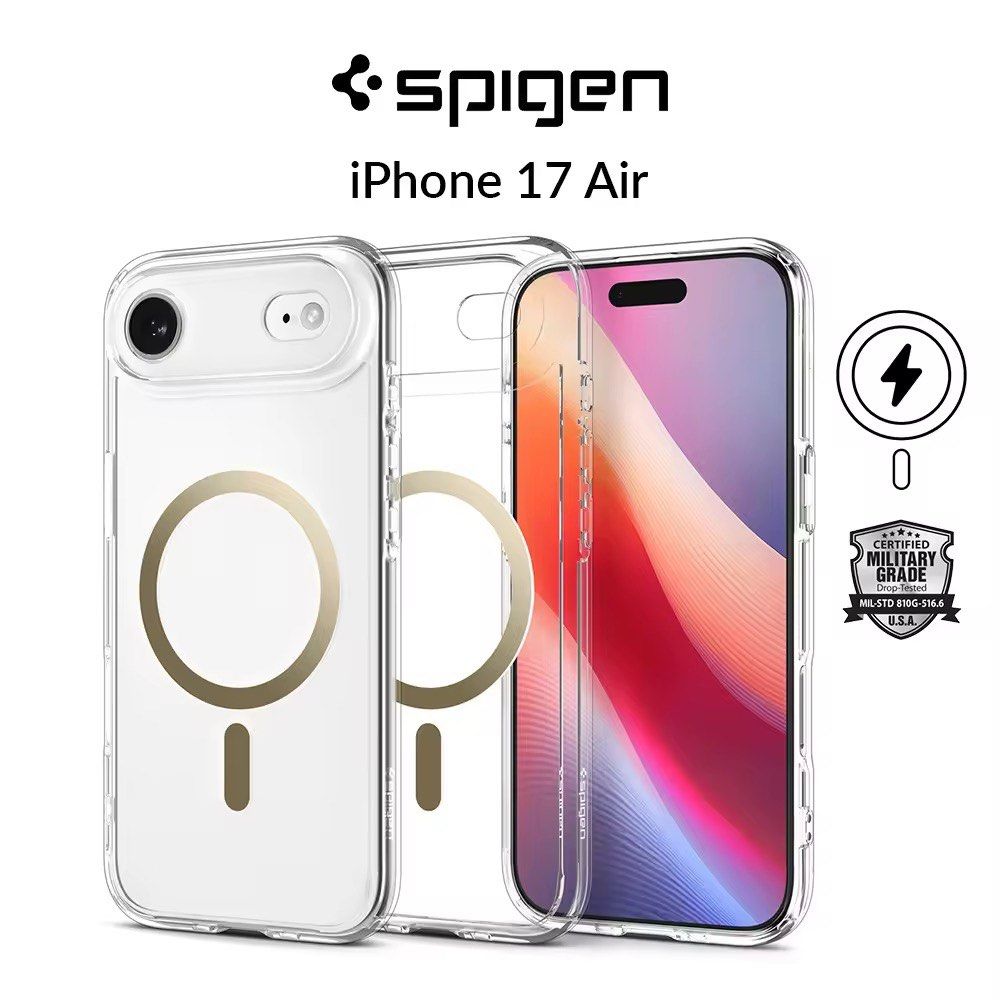 Spigen iPhone 17 Air Case - Clear Gold (Category: Cases & Sleeves) located in Singapore. Submitted by boofry (Listing ID 1408446842, Image 1). Description: - Brand new Spigen Air case for iPhone 17 Air - MagSafe compatible - Military-grade drop protection.