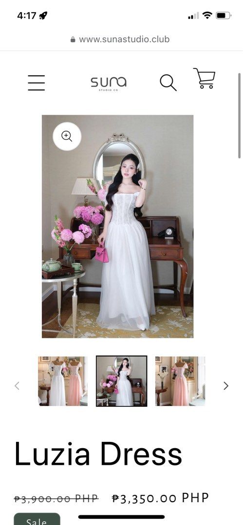 Suna Studio Luzia White Dress (Category: Dresses) located in Mandaluyong City. Submitted by cathyyy21 (Listing ID 1408384089, Image 1). Description: Used twice. Selling for 2,500 - Off-shoulder puff sleeves - Embroidered bodice with sculpted waist - Flowing tulle skirt with soft pleats - Lightweight mesh with floral embroidery - Soft tulle overlay skirt - Fully lined for comfort - Available in size S.