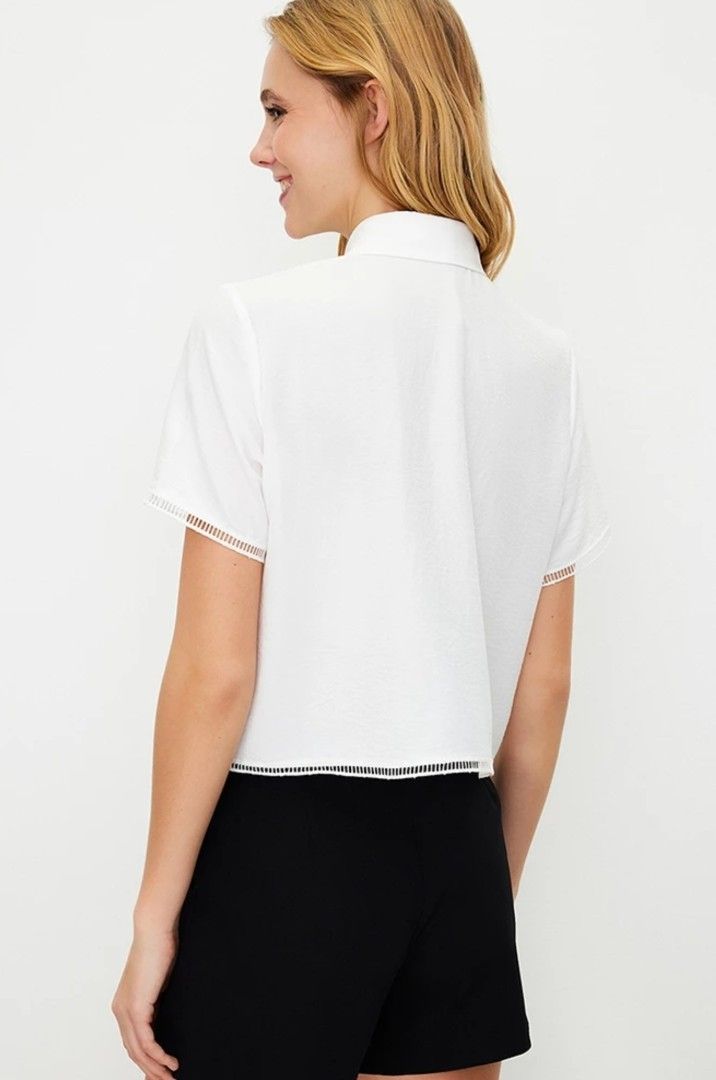 Trendyol ladder trim blouse, white L (Category: Blouses) located in Makati City. Submitted by maydeleo1 (Listing ID 1408373381, Image 2). Description: Trendyol ladder trim blouse, white L 100% Polyester Brand New Bought from Zalora for Php2,199, selling for only Php1,200 RFS Bought the Wrong size.