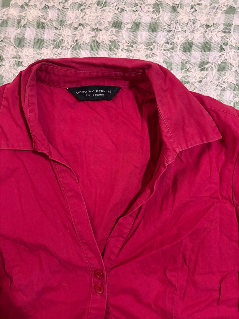 (s-l) dorothy perkins red blouse (Category: Blouses) located in Paranaque City. Submitted by prelovedtinez (Listing ID 1408460756, Image 2). Description: • fitted silhouette • UK12 size on tag • seller’s fave, just doesn’t fit me well anyway • good for formal or office wear • for reference, i’m an M-L body type and fitted siya sakin w/ only a bit of allowance (pero uncomfy sa may armpit). so it’s best that you use the shoulders measurements for r