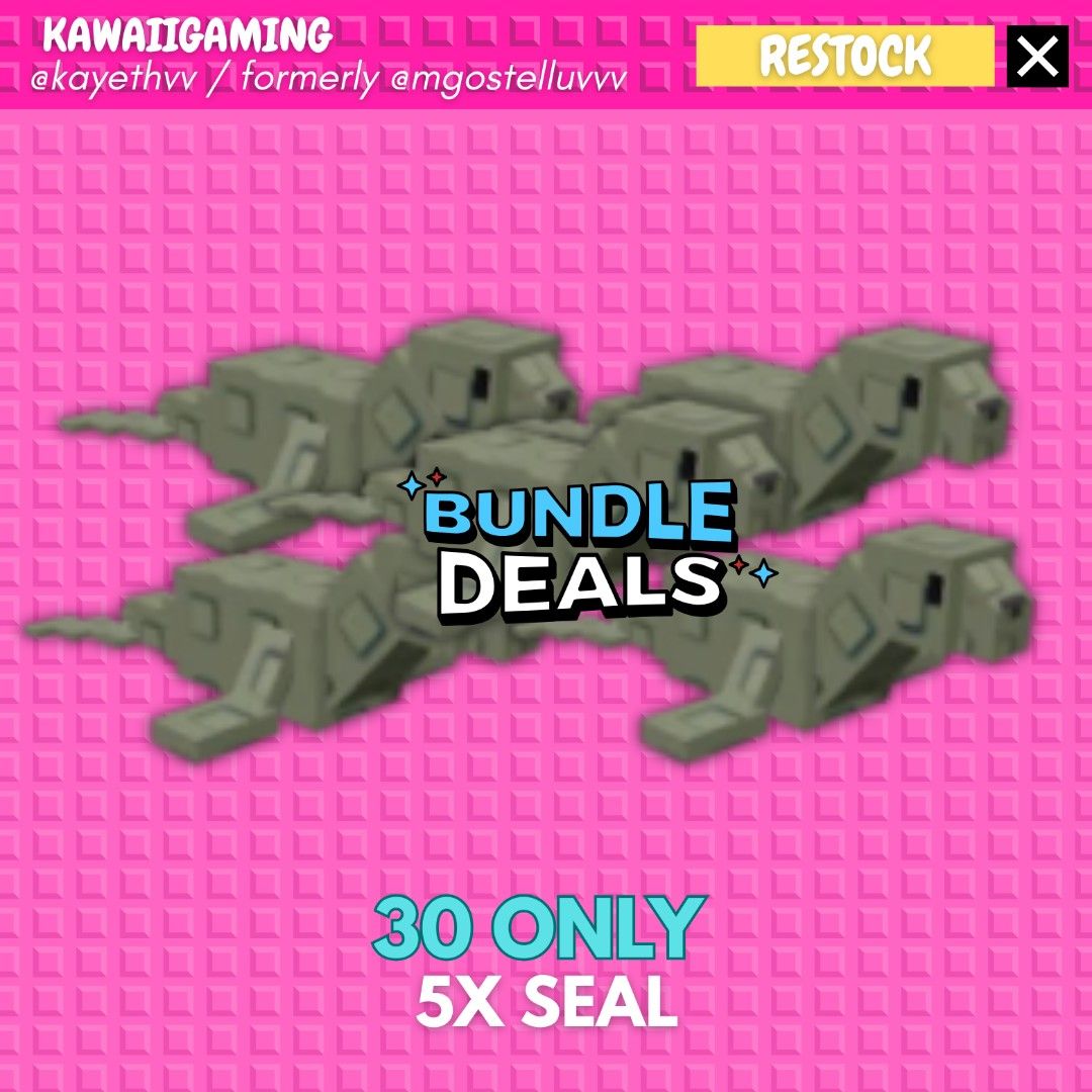 [ 5PCS BUNDLE ] SEAL GROW A GARDEN METHOD PET GAG ROBLOX (Category: In-Game Products) located in Cavite. Submitted by kawaiigaming (Listing ID 1408531574, Image 1). Description: 𐙚⋆.˚ kawaiigaming .ᐟ.ᐟ selling #growagarden pet & sheckles .ᐟ ♡ Pet ability can be seen on the 2nd photo. ♡ Always check my listings for more items. ♡ All pets available, some are pre-order and some are onhand— feel free to dm me what you need. ♡ Strictly not going first