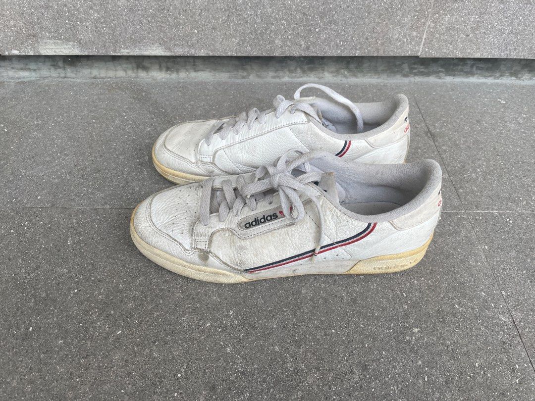 Adidas Continental 80s White Sneakers (Category: Sneakers) located in Quezon City. Submitted by xizoct (Listing ID 1408507879, Image 1). Description: authentic needs cleaning.