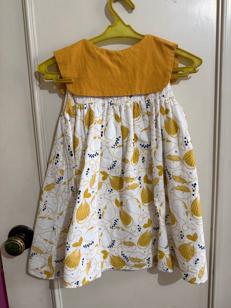 Adorable Whale Print Dress (Category: Babies & Kids Fashion) located in Quezon City. Submitted by well.lovedph (Listing ID 1408517939, Image 2). Description: - Adorable whale print dress - Mustard yellow collar - Button closure - Sleeveless design - Lightweight fabric - Flowy silhouette - Perfect for warm weather.