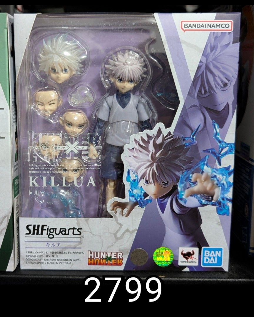 Bandai s.h.figuarts Hunter x Hunter Killua (Category: Figurines & Statues) located in Mandaluyong City. Submitted by 4bma_toys (Listing ID 1408674309, Image 1). Description: - Bandai S.H.Figuarts Killua figure - From Hunter x Hunter - Includes multiple interchangeable face plates - Authentic, in original packaging - Features Bandai Namco logo - Includes holographic sticker.