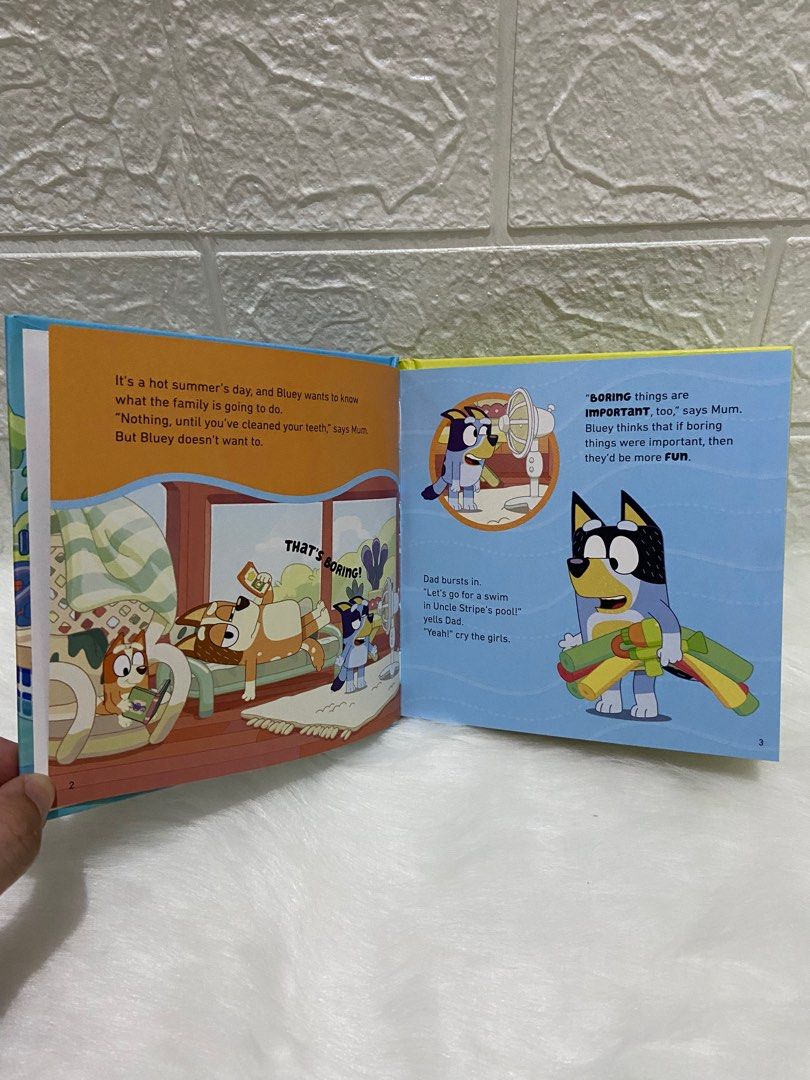Bluey — The Pool (Category: Children's Books) located in Caloocan City. Submitted by dmbooknook (Listing ID 1408604874, Image 3). Description: - Excellent Condition - Small-sized Hardcover - Colorful Illustration, glossy pages 📍 Books are preloved and may have flaws like tears, creases, shelf wear, small writing, tanning, foxing, etc. Please manage your expectations. Happy Reading! 📚🩵 - Children’s books - Toddlers’ books - Short Stories - Bedt