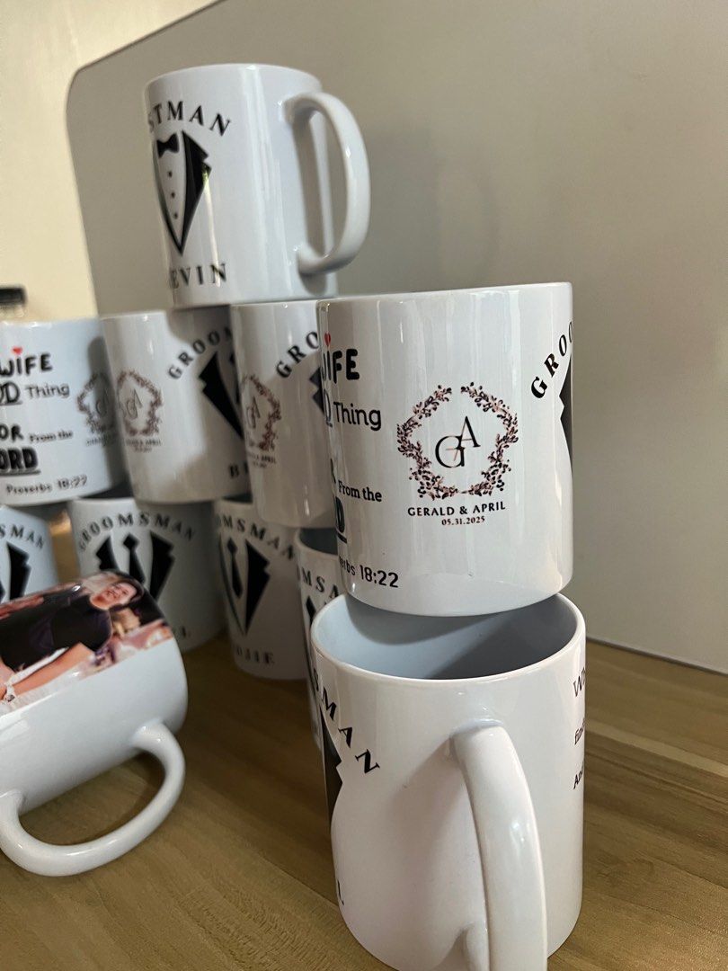 Customized Personalized Mugs for Wedding, Birthday, Events (Category: Coffee & Tea Tableware) located in Manila. Submitted by graceau04002455 (Listing ID 1408690393, Image 3). Description: Customizable Mugs Free edit or send us your design Box not included Minimum 10pcs ₱90 each 10-50pcs ₱80 51-100pcs ₱70 More than 150pcs ₱60.