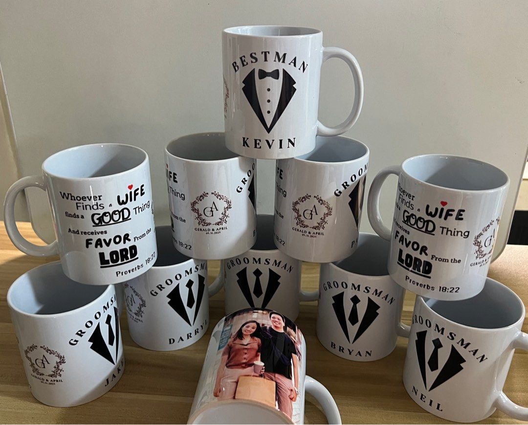 Customized Personalized Mugs for Wedding, Birthday, Events (Category: Coffee & Tea Tableware) located in Manila. Submitted by graceau04002455 (Listing ID 1408690393, Image 2). Description: Customizable Mugs Free edit or send us your design Box not included Minimum 10pcs ₱90 each 10-50pcs ₱80 51-100pcs ₱70 More than 150pcs ₱60.