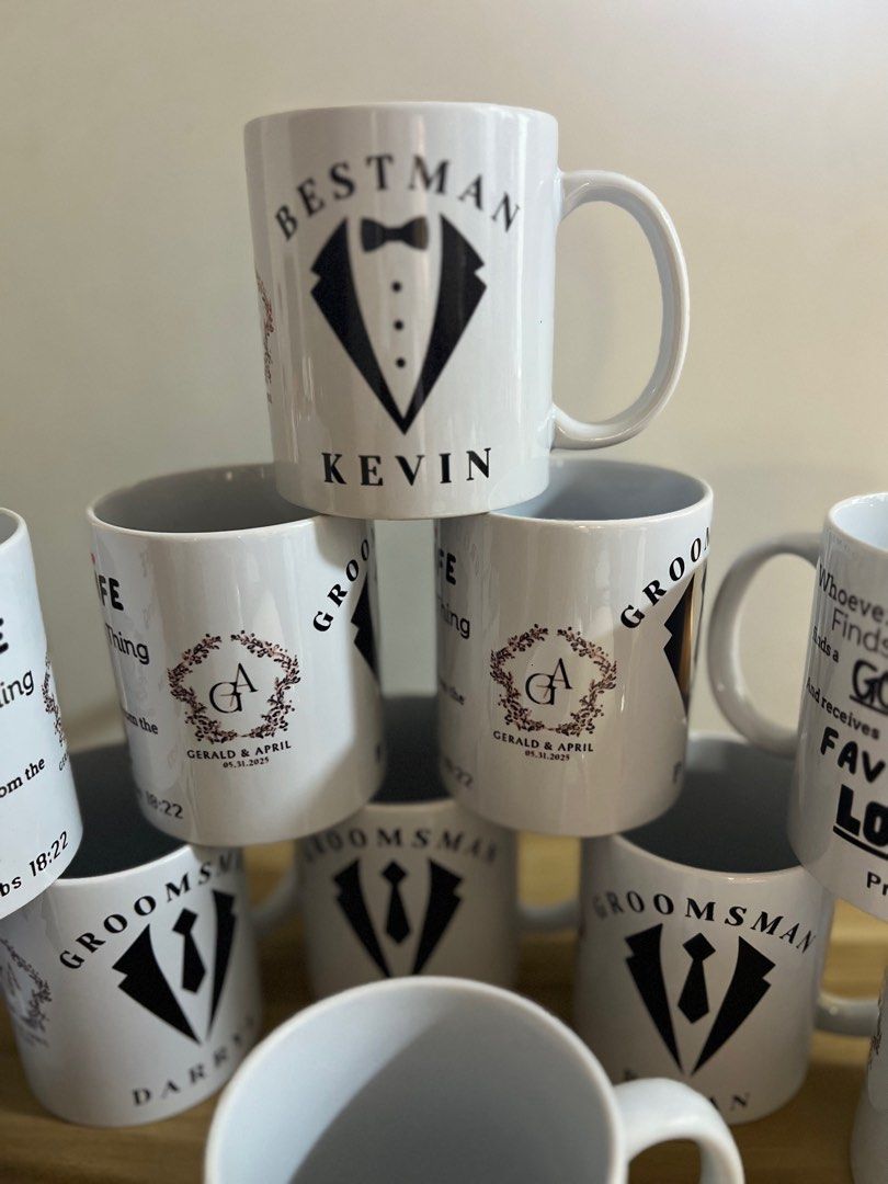 Customized Personalized Mugs for Wedding, Birthday, Events (Category: Coffee & Tea Tableware) located in Manila. Submitted by graceau04002455 (Listing ID 1408690393, Image 1). Description: Customizable Mugs Free edit or send us your design Box not included Minimum 10pcs ₱90 each 10-50pcs ₱80 51-100pcs ₱70 More than 150pcs ₱60.