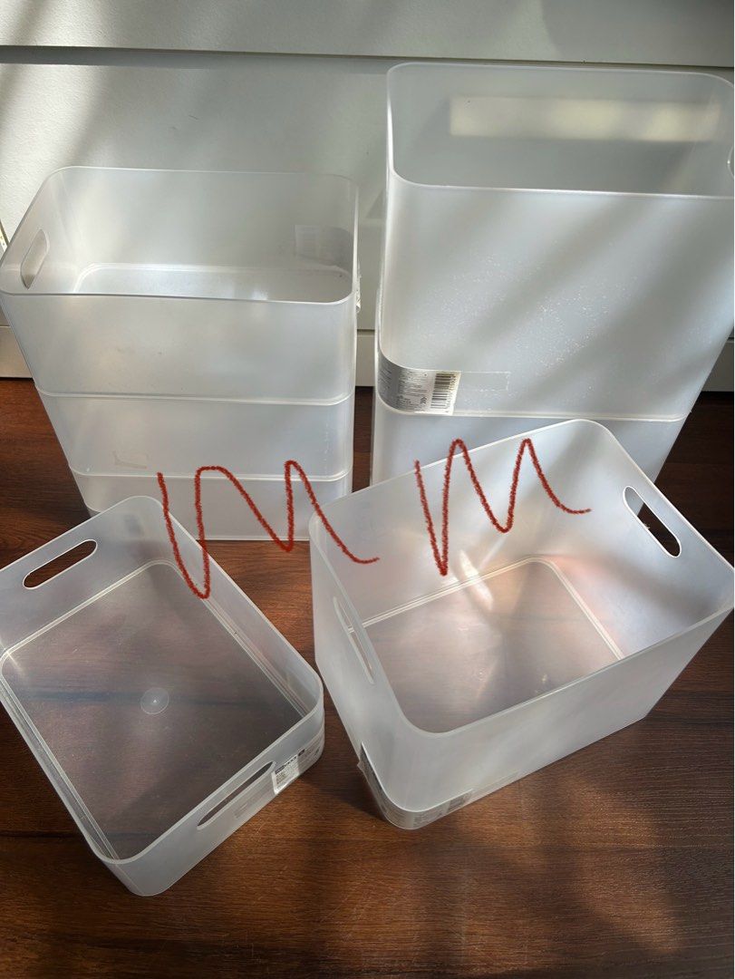 Daiso Stackable Storage Box (medium & large) (Category: Storage Boxes & Baskets) located in Kuala Lumpur. Submitted by minminner (Listing ID 1408629725, Image 2). Description: Clearing space, used with care so no defects other than the daiso tags is a little worn out. 1 large 1 large deep left.