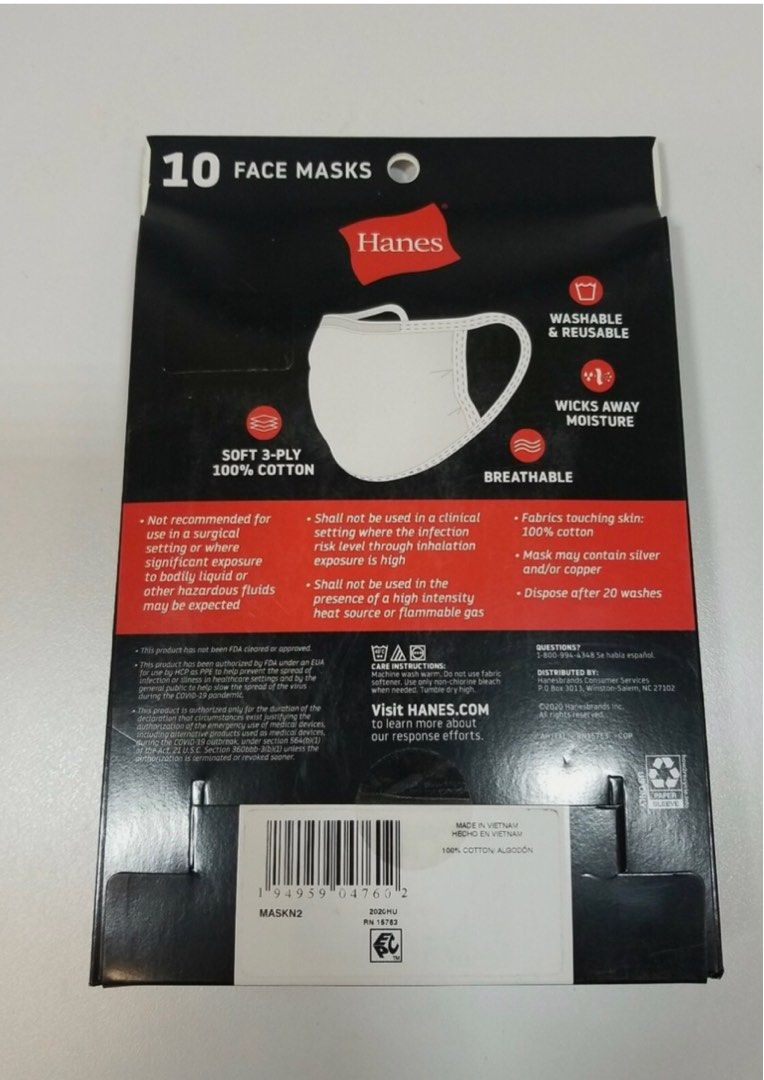 HANES Face Mask Available in White (Category: Face Masks & Face Shields) located in Calapan. Submitted by shakalak2 (Listing ID 1408622178, Image 2). Description: From 🇺🇸 399 per pack White available .
