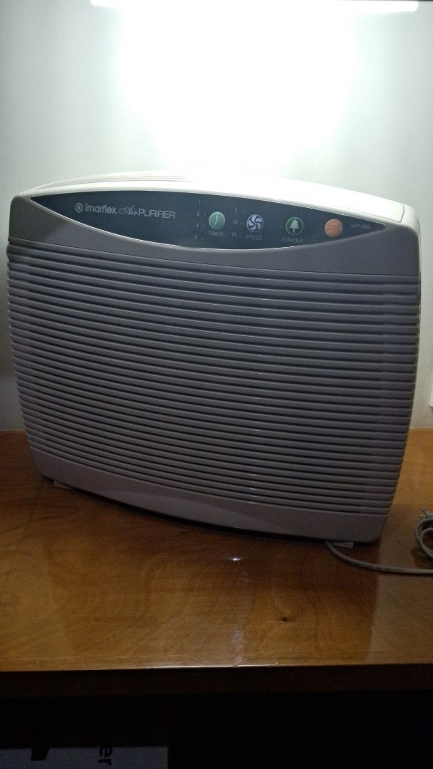 Imarflex IAP-300 Air Purifier (Category: Air Purifiers & Dehumidifiers) located in Manila. Submitted by cobydog (Listing ID 1408528004, Image 2). Description: Features a control panel with multiple settings. The unit has a gray body. The model name is printed on the front. No air filter included. Brand new unit sells for 6,080 while this item is for sale at 2000. *If to avail for a filter, costs commonly amount to 1,500; 2,000+1,500 = 3,500 (50% 