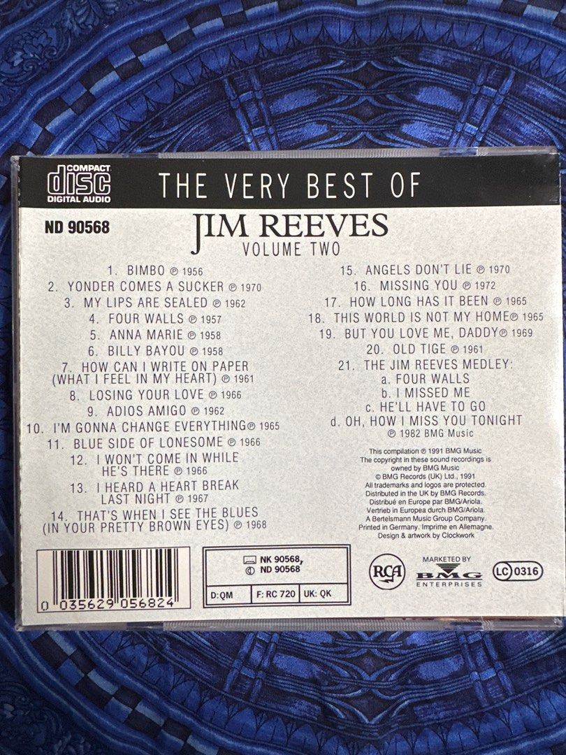 Jim Reeves 2cd Jim Reeves - The Very Best Of Volume Two CD, Hobbies & Toys, Music ...