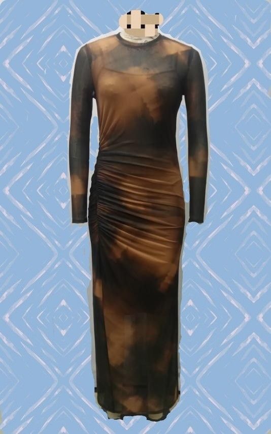 Long Sleeve Ruched Dress (Category: Dresses) located in Taytay. Submitted by 7_OneThree (Listing ID 1408500951, Image 1). Description: - Long-sleeved tie-dye maxi dress with inside cami - Features a stylish ruched side design - Form-fitting silhouette - Versatile for different occasions Length: 56" Waist: 27 (can be stretched up to max 30") .