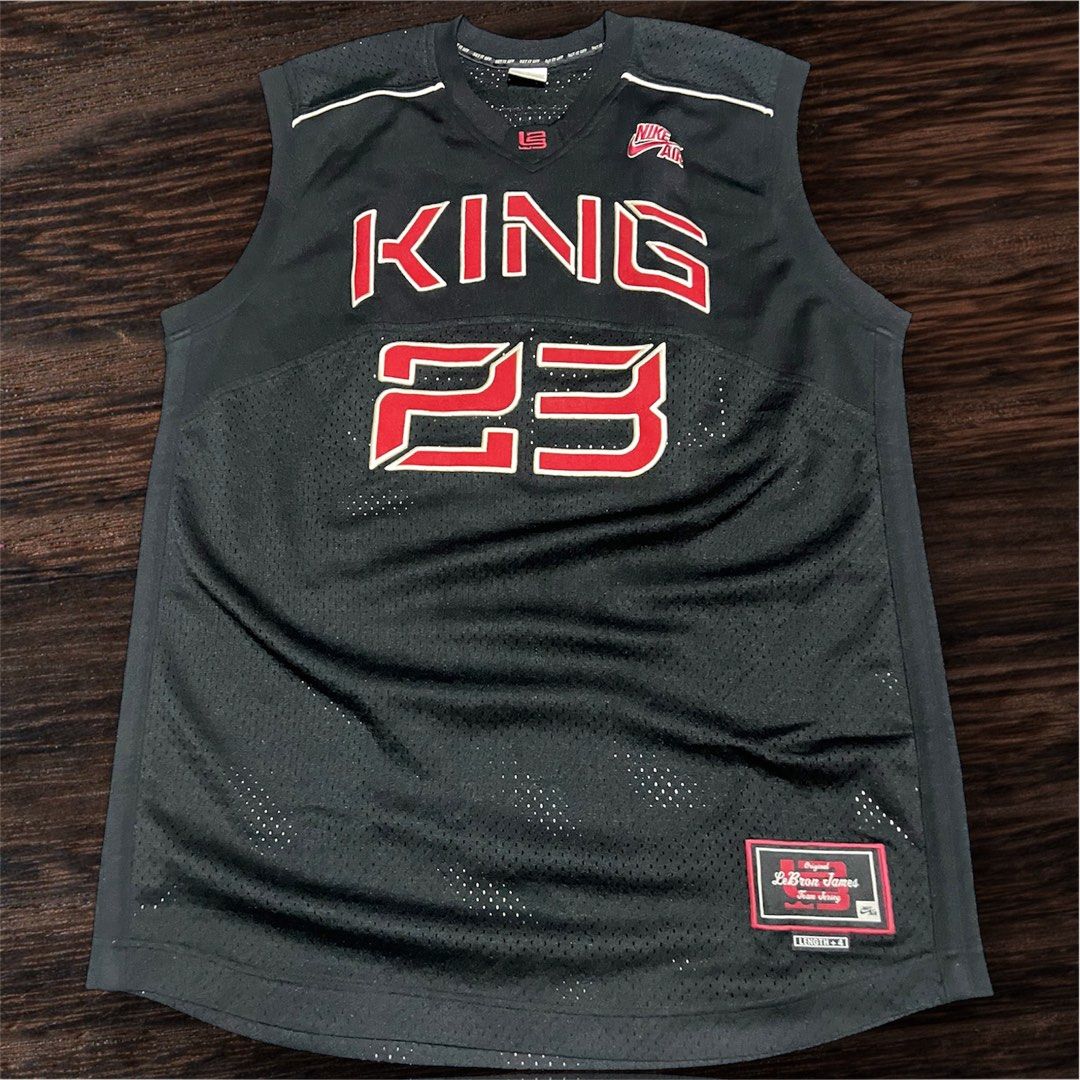 Nike LeBron James King 23 Jersey (Category: Activewear) located in Valenzuela. Submitted by gotdrip (Listing ID 1408630970, Image 1). Description: Vintage Nike Lebron James Jersey 🖤 KING 23 Basketball Jersey (Black/Red) Show off bold style on and off the court with this KING 23 basketball jersey. Made with breathable mesh fabric, it keeps you cool and comfortable whether you’re playing or wearing it casually. Features striking red-and-white “KIN