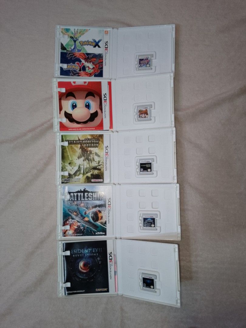 Nintendo 3DS Games for Sale (Category: Nintendo) located in Tarlac. Submitted by geegeegoods (Listing ID 1408512313, Image 2). Description: Nintendo 3DS Games CD/PS4 Hard Case For Sale (prices listed are for single game purchase only): Pokemon Y - (SOLD) Super Mario 3D Land - 700 Battleship - 300 Ace Combat (SOLD) Resident Evil Revelations (SOLD) 900 SHIPPED NA IF TAKE NYO ASPACK (LAST 2 GAMES) All games are tested, working and no issues.
