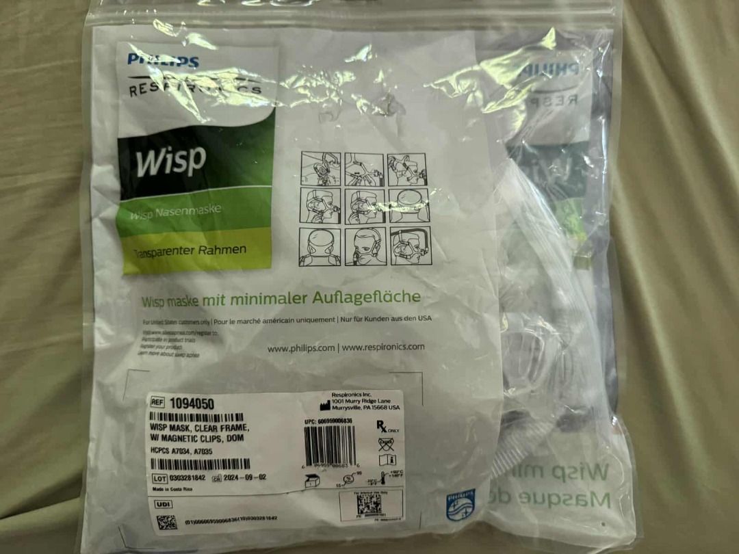 Philips Respironics Wisp CPAP Masks (Category: Medical Supplies & Tools) located in Pasig City. Submitted by primehouse (Listing ID 1408634250, Image 3). Description: Philips Respironics Wisp CPAP masks Made in Costa Rica The Wisp masks have a minimal contact design. Both are designed for comfortable sleep therapy. The masks are new and sealed in their original packaging. Includes the mask and all original components. Available stock left - 1 WIS