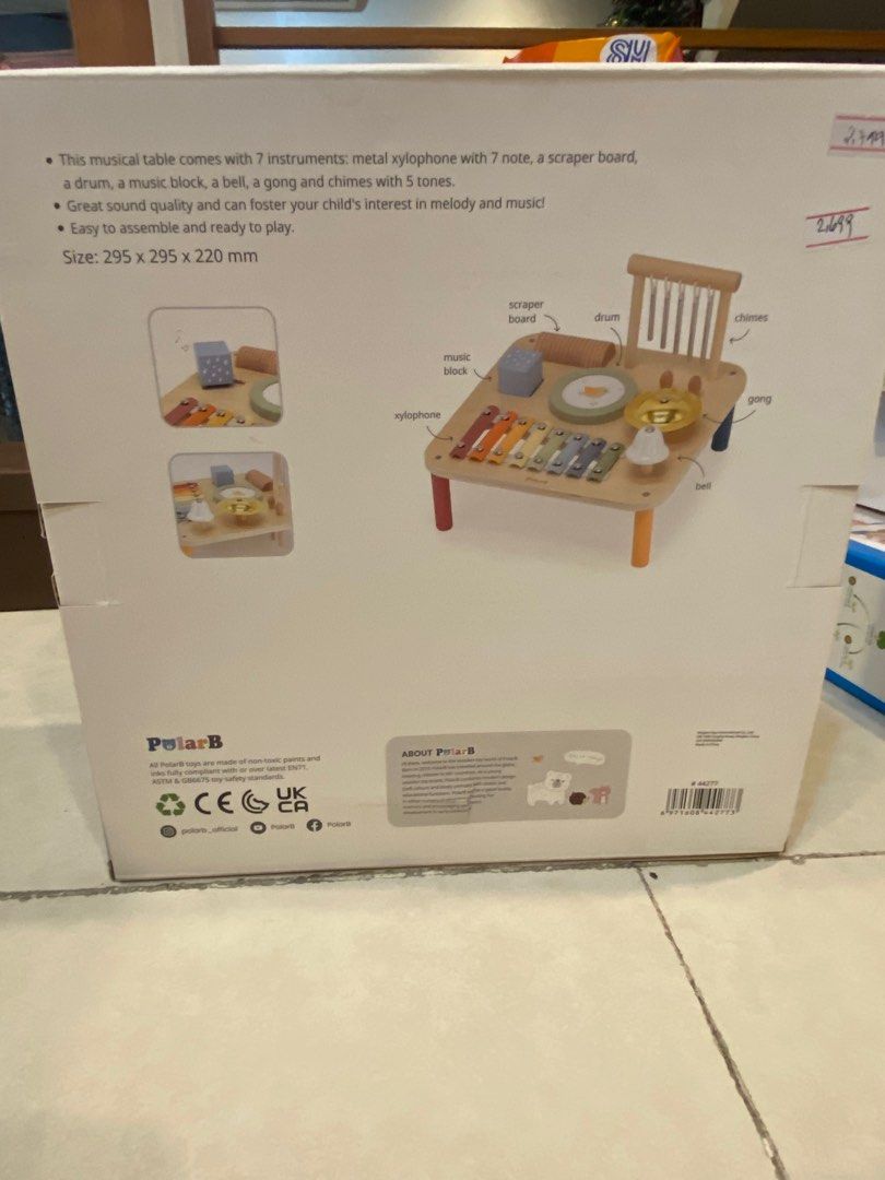 PolarB Musical Table (Category: Musical Instruments) located in Pasig City. Submitted by sms2019 (Listing ID 1408527841, Image 2). Description: PolarB This musical table comes with 7 instruments metal xylophone with 7 note , a scraper board a drum , a music block , bell a gong and chimes with 5 tones. Great sound quality and can foster your child’s interest in melody and music! Easy to assemble and ready to play. .