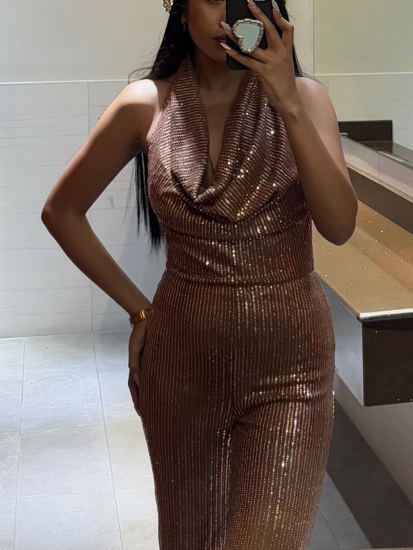 Sequin Jumpsuit / Glitter Party outfit (Category: Jumpsuits) located in Makati City. Submitted by irodri (Listing ID 1408520560, Image 1). Description: -used once for a themed party -bought it for 1k+ -halter backless -can fit xs-m .