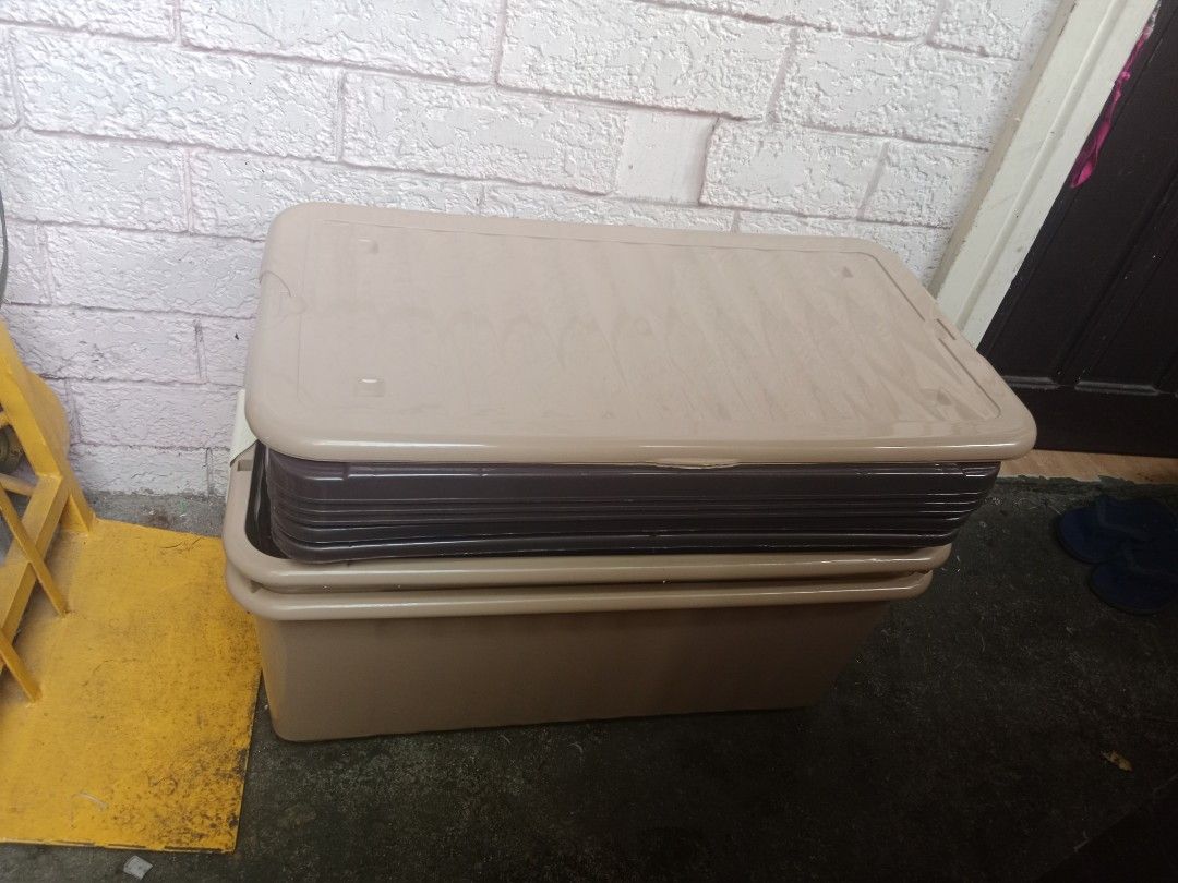 Underbed Storage Box with Lid 60LITERS (Category: Storage Boxes & Baskets) located in Caloocan City. Submitted by janeil23452 (Listing ID 1408511375, Image 3). Description: - Durable stackable storage box - Comes with a lid - Neutral color - Features handles for easy carrying - Maximizes storage space - Keeps items organized - Ideal for clothes and household items - Multiple boxes available.