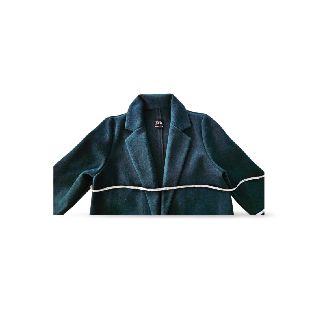 Zara Soft Basic Coat (Category: Coats, Jackets and Outerwear) located in Paranaque City. Submitted by shopextraph (Listing ID 1408528523, Image 3). Description: Brand: Zara Size: Small Color: Emerald Green Fit: a bit oversized Coat Length: 34.5 in Chest diameter: 16.5 in Sleeves length: 20 in Lightly Used. Altered length of coat and sleeve to fit petite size..