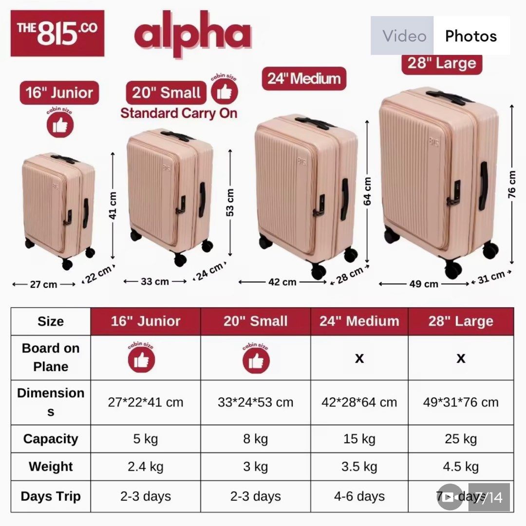 815 Co Alpha PC Hard Case Luggage Set (Blush Pink) (Category: Luggage) located in Pasay City. Submitted by declutterwithkae (Listing ID 1408768096, Image 2). Description: - 3 pc luggage set - small, medium, and large - Used but not abused - RFS: Purchased new luggage set.