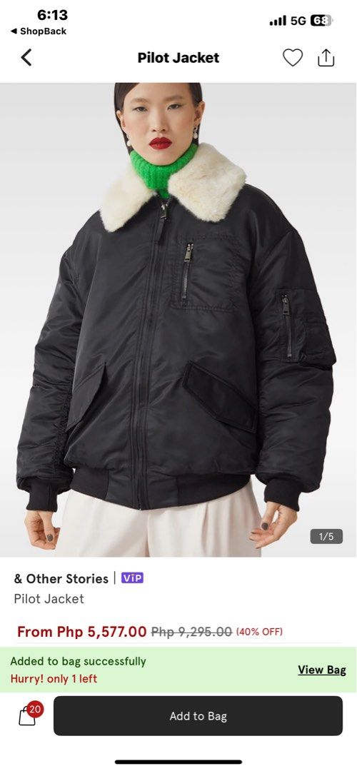 & Other Stories Pilot Jacket (Category: Coats, Jackets and Outerwear) located in Cebu City. Submitted by cutexoxoshop (Listing ID 1408856791, Image 1). Description: - & Other Stories pilot jacket - Black exterior - Faux fur collar - Multiple pockets - Zip closure - On sale! Limited stock!.