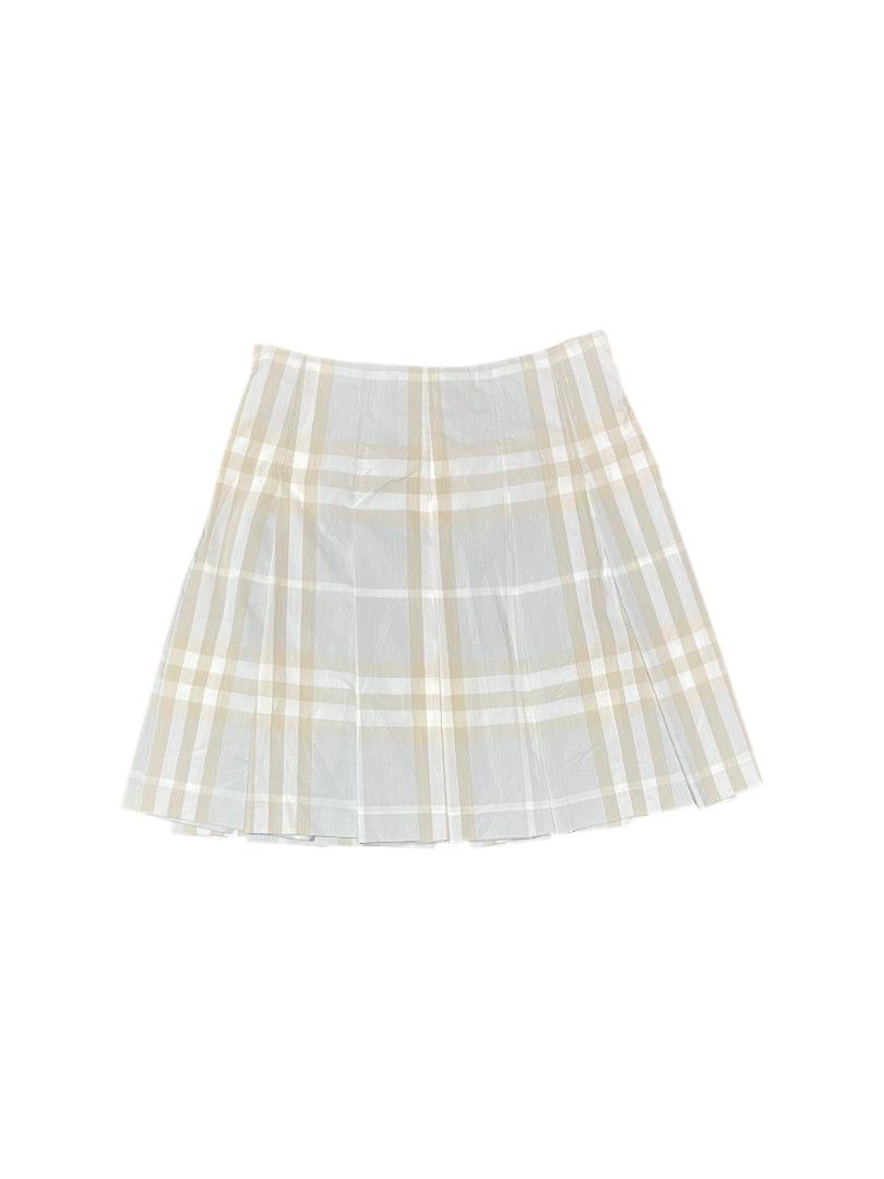 BURBERRY Pleated Beige Nova Check Skirt (Category: Luxury Apparel) located in Davao. Submitted by wildhearts121 (Listing ID 1408842457, Image 2). Description: Waist: 26-28 Length: 20" Like new No flaws.
