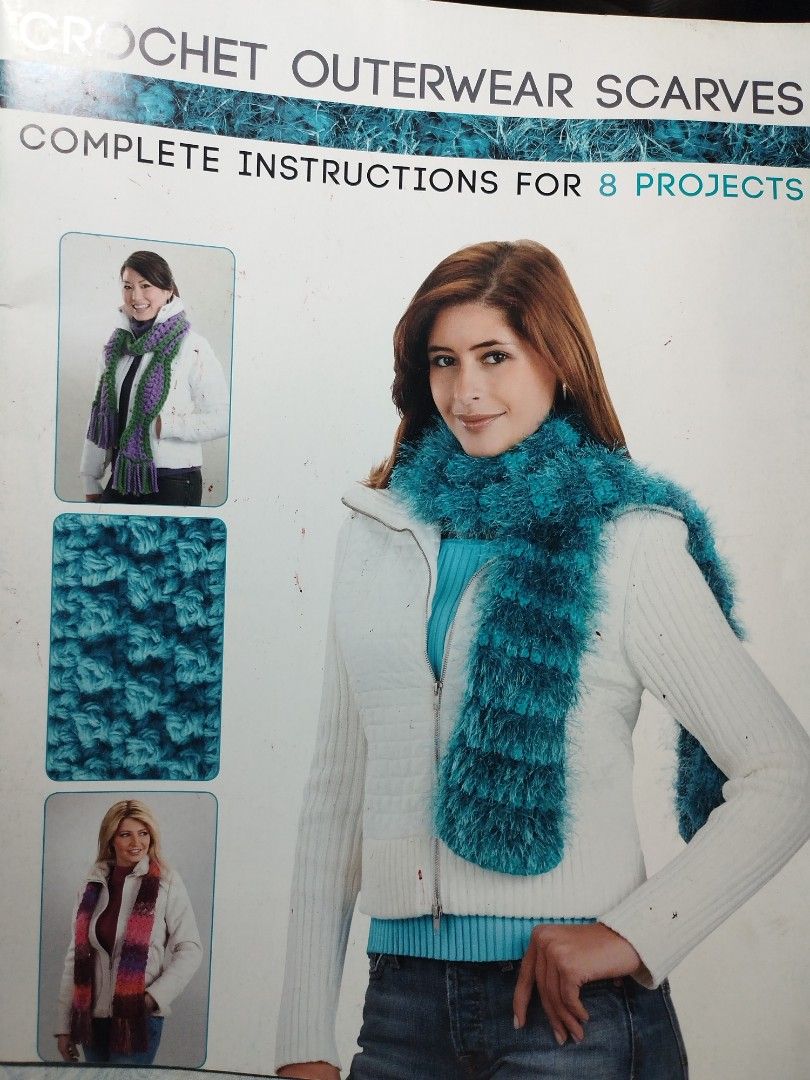 Crochet Outerwear Scarves - Complete Instructions for 8 projects (Category: Scarves) located in Dasmarinas. Submitted by monc.monc (Listing ID 1408697718, Image 1). Description: NOTE: well used. Expect some writings on page margins and edges(also by the owner) , higlighted lines , brownish(age tanning), yellowish, brittle, spots, dusts, warp, and creases,tears but not the text. Don't raise your expectations highly. Carousell username: monc.monc y