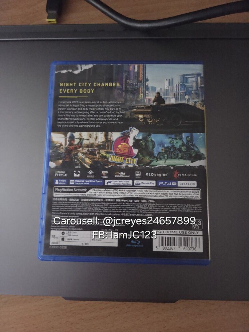 Cyberpunk 2077 - PS4 (Category: PlayStation) located in Manila. Submitted by jcreyes24657899 (Listing ID 1408808797, Image 2). Description: RFS: Need funds for school - Cyberpunk 2077 PS4 - Can be used for PS5 and I used it for PS5 - Includes game disc and case - no scratches or marks on disc - no scratches or marks on case ✅️GCASH ✅️ MAYA ✅️ BDO ✅️LALAMOVE ✅️ GRAB.
