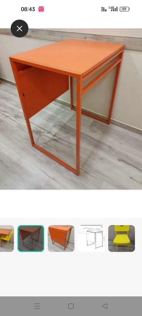 Extendable Table (Category: Tables & Sets) located in Singapore. Submitted by cosmicproqi (Listing ID 1408754110, Image 2). Description: - Stylish extendable table - Perfect for small spaces, extendable to seat 2 pax - Dimensions: 92cm x 60cm x 74cm (fully extended) - White colour available, only 1 set of orange -$8 per unit, multiple units available.