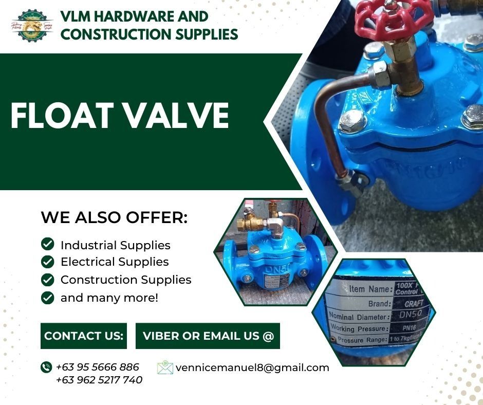 Float Valve (Category: Construction Tools & Equipment) located in Manila. Submitted by vlmhardwarevennice (Listing ID 1303049285, Image 1). Description: VLM Hardware and Construction Supplies Message and get a quote now! 📍 City of Imus, Cavite Satellite office at manila.