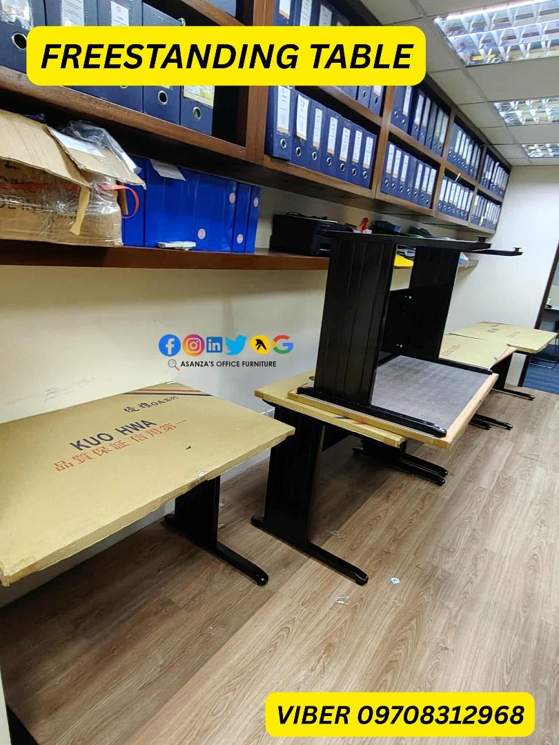freestanding table with mobile pedestal (Category: Tables & Sets) located in Quezon City. Submitted by asanzasmik45405 (Listing ID 1408742270, Image 2). Description: A freestanding table is a self-supported, movable piece of furniture, not attached to walls or floors, available in various designs like simple surfaces, C-shaped extenders, or office desks with features like cable management, offering flexibility in placement and function for dining