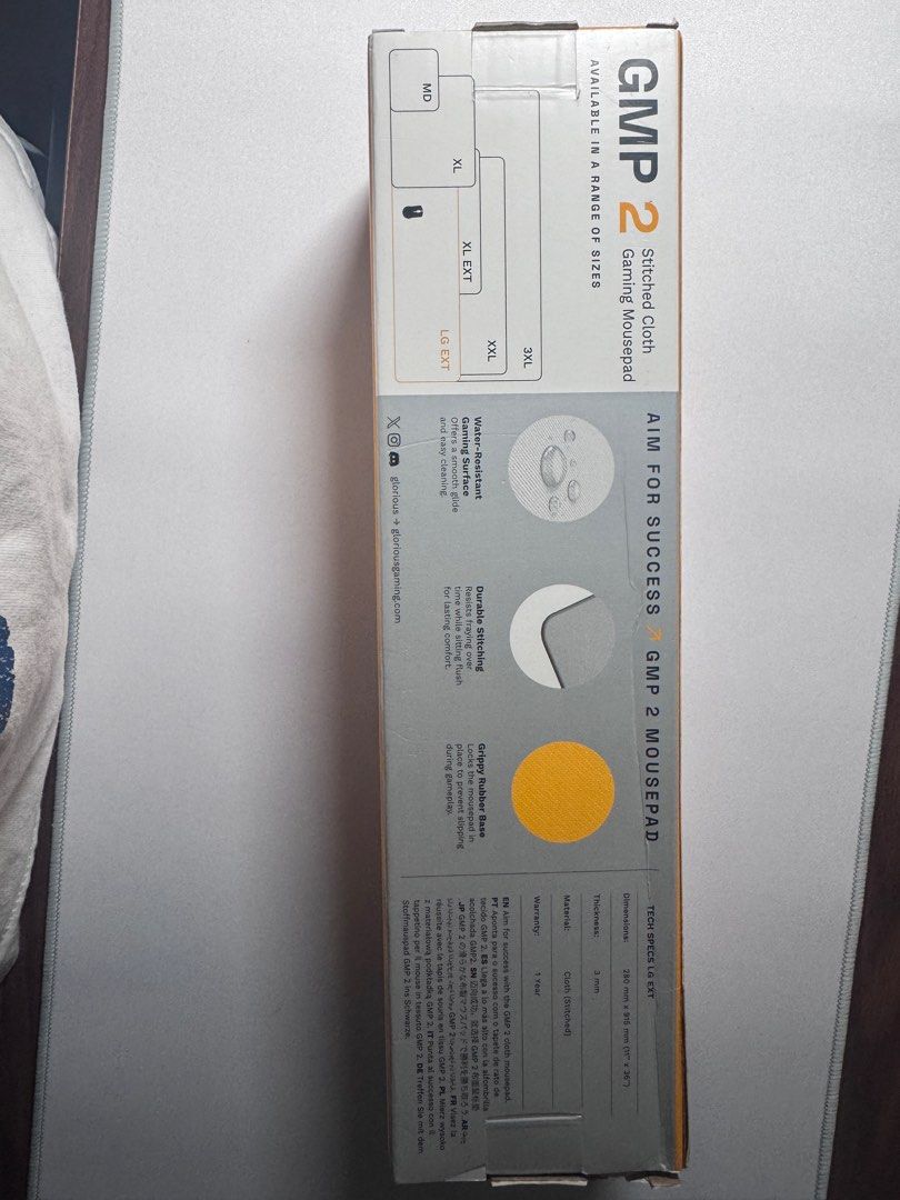 Glorious GMP 2 Gaming Mousepad (Category: Mouse & Mousepads) located in Pateros City. Submitted by kc_1201 (Listing ID 1408754342, Image 2). Description: GMP2 Gaming Mousepad Stitched Cloth White Color Large Extension - 280mm x 915mm (11” x 36”) Thickness - 3mm .