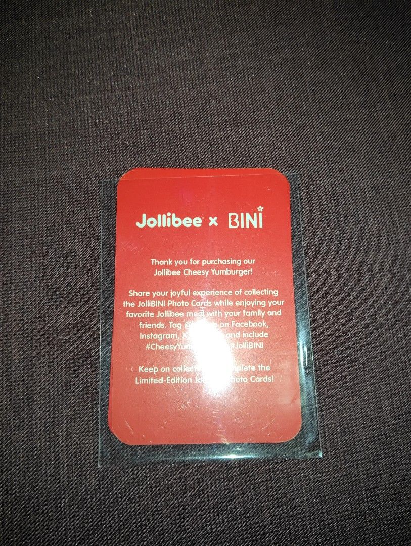 Jollibee x BINI Photo Card (Category: Raw Singles) located in Pasig City. Submitted by hazelscollectibles (Listing ID 1408869871, Image 2). Description: WTT TO MIKHA.