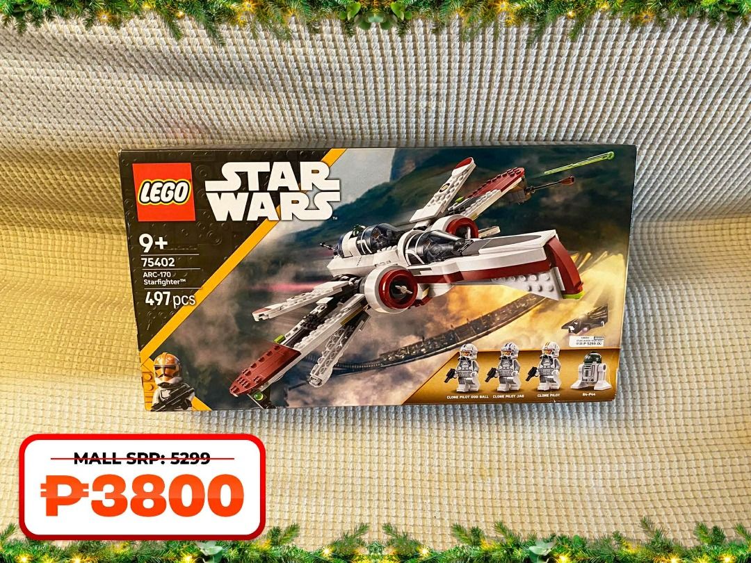 LEGO Star Wars 75402 ARC-170 Starfighter (Category: Lego & Building Sets) located in Navotas City. Submitted by snapzone (Listing ID 1408872792, Image 1). Description: - LEGO Star Wars ARC-170 Starfighter (75402) set. - 497 pieces. - Includes minifigures. - Perfect for Star Wars fans and LEGO collectors. - Selling for ₱3800 (Original SRP: ₱5299)..