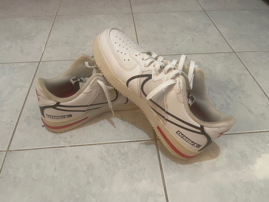 Nike Air Force 1 Sneakers (Category: Sneakers) located in Bacolod City. Submitted by lux-influx (Listing ID 1408775784, Image 2). Description: - Nike Air Force 1 React sneakers - Color: White, Black, and Red accents - US Size 10 Men’s - D/MS/X Design on the side - Nike AF1 Just Do It - US Size 6 1/2 Ladies’ - "Just Do It" design on laces - Just Do It written all over Selling for ₱1,400.00 each or ₱2,500.00 for both! In excellent used condition. R