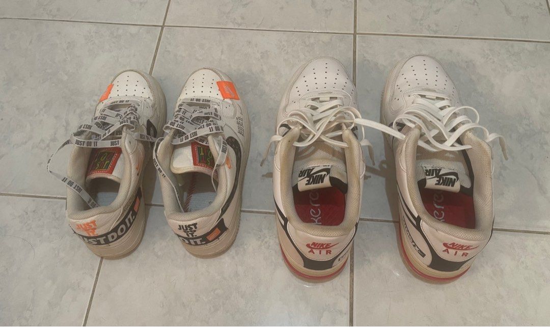 Nike Air Force 1 Sneakers (Category: Sneakers) located in Bacolod City. Submitted by lux-influx (Listing ID 1408775784, Image 1). Description: - Nike Air Force 1 React sneakers - Color: White, Black, and Red accents - US Size 10 Men’s - D/MS/X Design on the side - Nike AF1 Just Do It - US Size 6 1/2 Ladies’ - "Just Do It" design on laces - Just Do It written all over Selling for ₱1,400.00 each or ₱2,500.00 for both! In excellent used condition. R