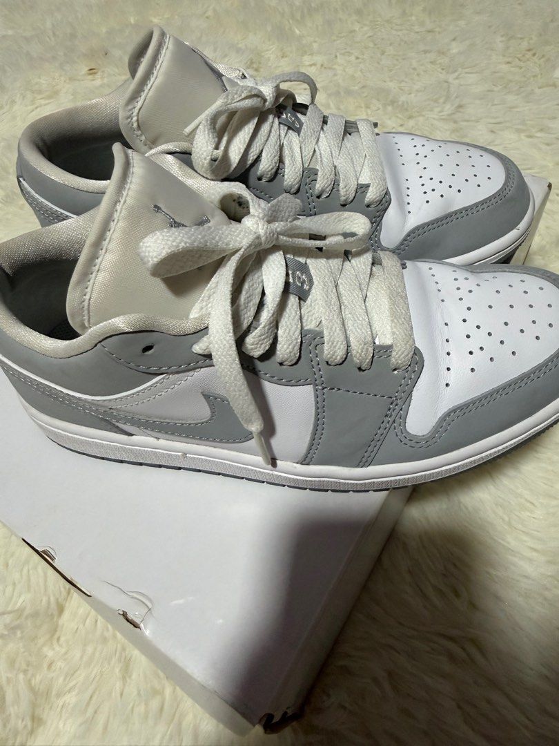 Nike Air Jordan 1 Low - Grey/White (Category: Sneakers) located in Paranaque City. Submitted by skiyey (Listing ID 1408749529, Image 2). Description: - Air Jordan 1 Low - Color: Grey and White - Size: US 6.5 - Includes original box and receipt -orig price: 6,195 -once used.
